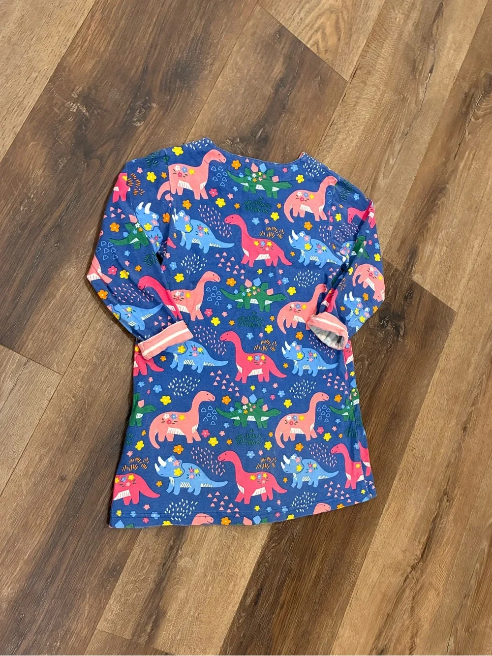 Blue Dinosaur Dress Pockets Flowers Animals 6/7 Girl